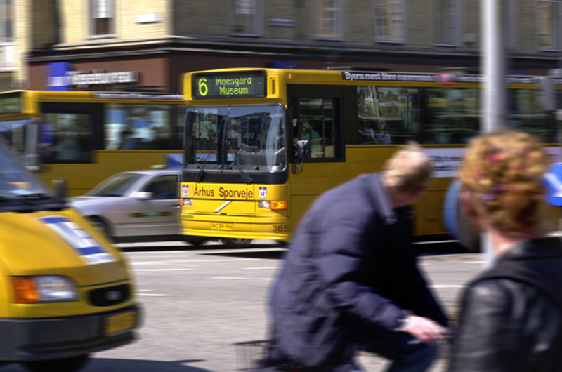Bybusser i tæt trafik i Aarhus