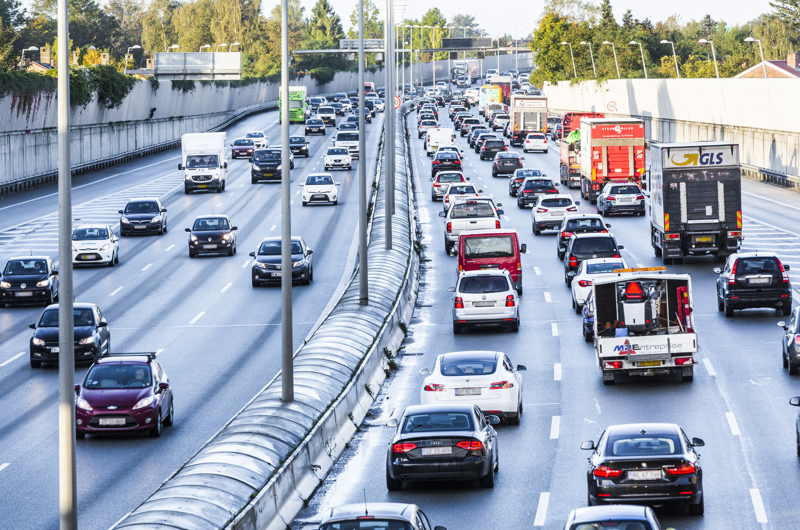 Trængsel på motorvej i Hovedstadsområdet